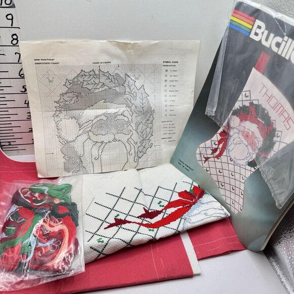 Bucilla counted cross stitch Santa portrait stocking partly finished - Picture 3 of 9